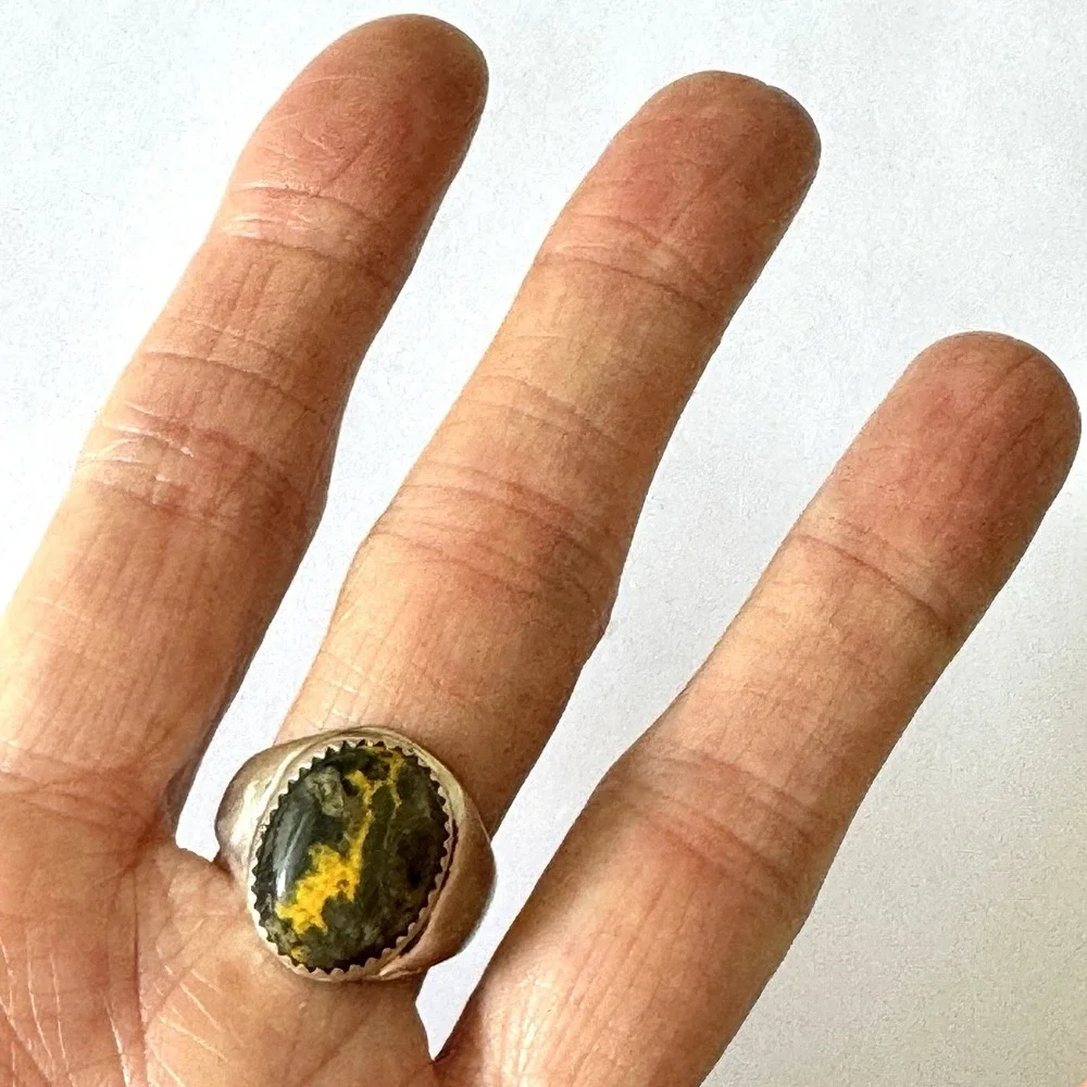 Navajo Bumblebee Jasper Mens Ring Sz 8.5 Annie Lincoln Sterling Handmade Band‎